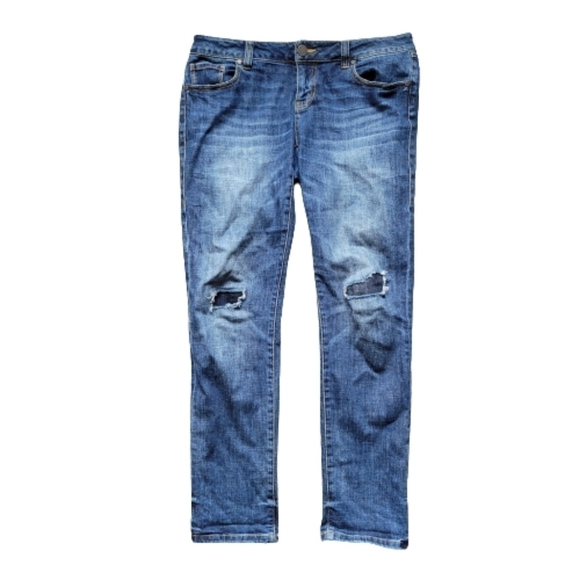 CAbi 5695 Distressed Patch Slim Boyfriend Jeans - Picture 1 of 9